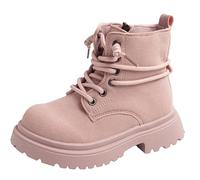 Maeau Bottines Enfant Fille Garçon Bottes à Lacets Automne Botte Courtes Printemps Bottes Cheville Antidérapant Bottines Plates Rose 32 Chaussures Fermeture Éclair Classique Hiver Mode Imperméable