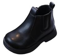 Maeau Bottines pour Enfant Fille Bottes en Cuir Petite Garçon Bottes Courtes Bottes Cheville Brillantes Imperméable Bottes Plates Vernis Noir 26 Chaussures Antidérapant Bottes avec Fermeture Éclair
