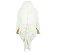 Maeau - Cardigan Châle Hiver pour Femme Hiver Cape Dame Col de Fourrure Manteau Tricoté à Franges Pull Garder au Chaud Taille Unique - Beige