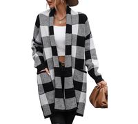 Maeau - Cardigans Femme Cardigans Automne Hiver Cardigan Plaid Loose Mid Length Cardigans Tricoté Manches Longues - Noir - S