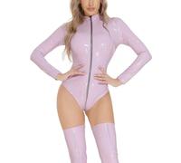 Maeau - Catsuit Femme Body en Cuir Noir Combinaison en Cuir Verni Look Humide Justaucorps Lingerie Robe pour Pole Dance Party - Violet - 3XL