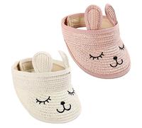 Maeau Chapeau de Paille Enfant Fille Garçon Casquette Visière de Soleil Été Visière Pliable Anti UV Chapeaux de Plage Réglable Extérieur Bébé Blanc Rose Chapeau Bord Large Lapin 1 2 3 4 5 6 7 Ans
