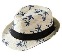 Maeau Chapeau de Paille Plage Enfant Garçon Fille Chapeau de Jazz Blanc Été Panama Trilby Fedora 1 2 3 Ans Casquette de Soleil Bébé Anti UV Imprimé Chapeau de Cowboy en Paille Voyage Vacances 54cm