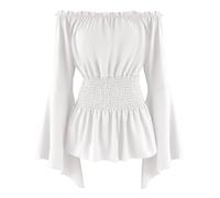 Maeau - Chemisier Vintage Victorien Femme Décolleté Bateau Top Blouse Manches Longues Renaissance Médiéval M Blanc