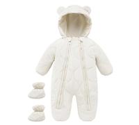 Maeau Combinaison de Neige Bébé Fille Garçon 9-12 Mois Grenouillère Hiver Nouveau Né Barboteuse à Capuche Snowsuit Vêtement de Ski Chaud Combi Pilote Jumpsuit Manteau Polaire Veste en Duvet Body Blanc
