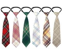 Maeau Cravate Pré Nouée Junior Enfant Garçon Fille Cravate Rayée Rouge Bleu Rose Gris Vert Cravate à Carreaux Élastique Cravate Étroite École Cravate Uniforme Japonais Formelle Affaire Homme Femme