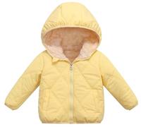 Maeau Doudoune à Capuche Bébé 12 18 Mois Blouson Matelassée Petite Fille Garçon Hiver Veste en Duvet Légere Chaud Enfant Manteau Rembourré Puffer Court Blouson Peluche Oreilles Manche Longue Jaune 90