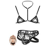Maeau Ensemble Lingerie Transparente Hommes Sissy Bikini Bra Dentelle Transparente avec String Sleepwear M