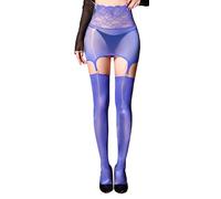 Maeau Femme Bas Porte Jarretelles Huileux Brillant Dentelle Transparents Taille Haute Collants Sexy Lingerie