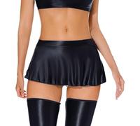 Maeau - Femme Jupe Courte Plissée Métallique Brillante Ultra-Fine Élastique Sexy Taille Haute Minijupe Danse Clubwear - Noir - L