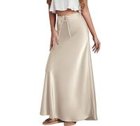 Maeau Femme Jupe Satin Longue Midi Taille Haute Ajustable Enveloppante Unique Une Ligne Cloche Skinny Ajustée Clinique Soie Étroite Bodycon M