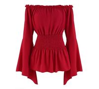 Maeau Femmes Hauts Moyen-âge Tops Vintage Sans Manches Blouse à Volants Manches Trompette Haut Gothique Oberteil S-XXL, rouge, L