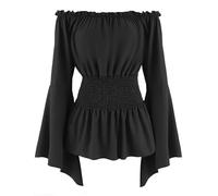 Maeau Femmes Hauts Moyen-âge Tops Vintage Sans Manches Blouse à Volants Manches Trompette Haut Gothique Oberteil S-XXL, Noir , S