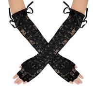 Maeau Gants Femme Gants en dentelle sans doigts Laçage Gothique Manchette Steampunk Gants en résille Coude Gants de mariage Gants longs Opéra
