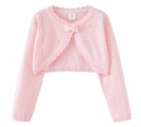 Maeau Gilet Boléro Enfant Fille Cardigan Manche Longue Petite Fille Gilet Pull en Tricot Bébé Boléro Coton Fleurs Rose Cache-Coeur Danse Classique Veste de Ballet Manteau Tricoté Col Rond Chandail 100