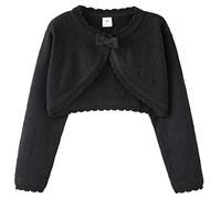 Maeau Gilet Boléro Enfant Fille Cardigan Manche Longue Petite Fille Gilet Pull en Tricot Bébé Boléro Coton Fleurs Noir Cache-Coeur Danse Classique Veste de Ballet Manteau Tricoté Col Rond Chandail 110