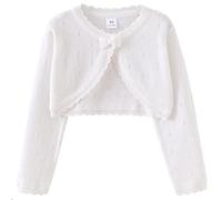 Maeau Gilet Boléro Enfant Fille Cardigan Manche Longue Petite Fille Pull en Tricot Bébé Boléro Coton Fleurs Blanc Cache-Coeur Danse Classique Veste de Ballet Manteau Tricoté Col Rond Chandail 100