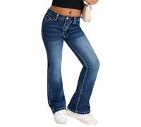 Maeau Jeans à Jambe Évasée pour Fille, Mode Pantalon Flare Taille Élastique, Jeans Denim Slim Extensible Décontracté Déchiré, avec Poche, Confort, Printemps L'été Automne, Taille 130-160/7-14 Ans