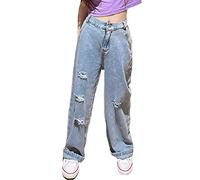 Maeau Jeans Déchiré Fille 8 9 Ans Pantalon Denim Jambe Large Jean Troué Ample Enfant Fille Pantalon Jambes Larges Droit Baggy Jeans Taille Élastique Haute Ado Fille Jeans Evasé Bootcut Bleu Printemps