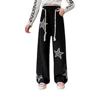 Maeau Jeans Fille 10-11 Ans Jambe Large Taille Élastique Haute Ado Pantalon Droit Ample Baggy Évasé Bootcut Noir Printemps