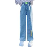 Maeau Jeans Fille 11 12 Ans Pantalon Denim Jambe Large Jean Jambes Larges Enfant Fille Pantalon Droit Ample Baggy Jeans Taille Élastique Haute Ado Fille Jeans Evasé Bootcut Bleu Clair Printemps Eté