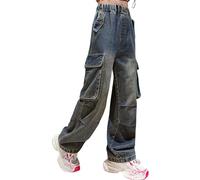 Maeau Jeans Fille 11 12 Ans Pantalon Denim Jambe Large Jean Jambes Larges Enfant Fille Pantalon Droit Ample Jeans Taille Élastique Haute Ado Fille Pantalon Baggy Jeans Evasé Bootcut Bleu Printemps