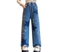 Maeau Jeans Fille 11 12 Ans Pantalon Denim Jambe Large Jean Jambes Larges Enfant Fille Pantalon Droit Ample Jeans Taille Élastique Haute Ado Fille Pantalon Baggy Jeans Evasé Bootcut Bleu Printemps 160