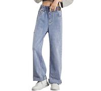 Maeau Jeans Fille 13-15 Ans Pantalon Denim Jambe Large Enfant Taille Élastique Haute Ado Evasé Bootcut Bleu Clair Printemps