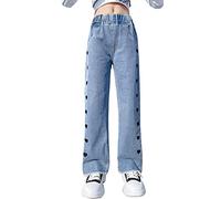 Maeau - Jeans pour filles, jambes larges, pantalon baggy, pantalon décontracté pour enfants, pantalon en jean taille moyenne, jean ample droit avec poches, âge 5 à 14 ans, Bleu 3, 12-13 ans