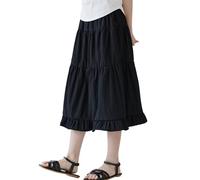 Maeau Jupe Elegant Mi Longue Fille 14 16 Ans Robe Boheme Midi Skort Décontractée Maxi Jupon Fluide Taille Haute Elastique Robes Longues À Volant Jupe Été Longueur Jupes Casual Plissée Noir