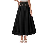 Maeau - Jupe Longue Victorienne Femmes Vintage Gothique Jupe Taille Haute Steampunk Jupes A-Line Renaissance pour Halloween Carnaval Bal Masqué - Noir - XL