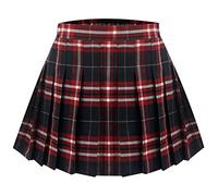 Maeau Jupe Plissée Courte à Carreaux Fille Ecoliere Mini Jupe Écossaise Taille Haute Elastique Tartan Kilt Ecossais Jupe Évasée École de Collège Patineuse Tennis Été Printemps Automne Rouge 8-9 Ans