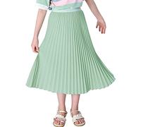 Maeau Jupe Plissée Mi Longue Fille 11 12 Ans Elastique à la Taille Haute Vert Clair en Mousseline de Soie Midi Fluide A Line Été Printemps Trapèze Ecolière École Patineuse Danse