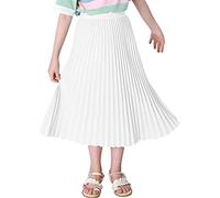 Maeau Jupe Plissée Mi Longue Fille 11 12 Ans Taille Elastique Haute Blanc en Mousseline de Soie Midi Fluide A Line Été Printemps 150 Trapèze Ecoliere École Patineuse Danse Fête