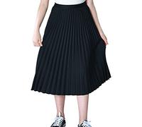 Maeau Jupe Plissée Mi Longue Fille 15 16 Ans Jupe Elastique a la Taille Haute Noir Jupe en Mousseline de Soie Midi Jupe Fluide A Line Été Printemps 165 Jupe Trapèze Ecoliere École Patineuse Danse Fête