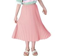 Maeau Jupe Plissée Mi Longue Fille 15 16 Ans Jupe Elastique a la Taille Haute Rose Jupe en Mousseline de Soie Midi Jupe Fluide A Line Été Printemps 165 Jupe Trapèze Ecoliere École Patineuse Danse Fête