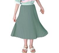 Maeau Jupe Plissée Mi Longue Fille 9 10 Ans Jupe Elastique a la Taille Haute Gris Jupe en Mousseline de Soie Midi Jupe Fluide A Line Été Printemps 140 Jupe Trapèze Ecoliere École Patineuse Danse Fête