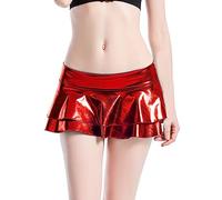 Maeau - Jupe Plissée Ultra Courte pour Femmes Jupe Moulante Sexy à Taille Basse en Faux Cuir Mini Jupes - Rouge - S