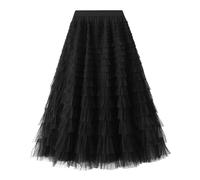 Maeau Jupon Longue Longues Fille 5 6 Ans Robe Tulle Été Jupe en Dentelle Évasée Jupes Plissée Elegant Jupe Maxi A Line Jupes Longueur Chic Skort Midi Dance Noir