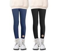Maeau Legging Doublé Polaire Fille 4 Ans 110 Pantalon Thermique Enfant Hiver Thermo Leggings Molleton Chaud Épais Noir Leggings en Coton Sport Yoga Automne Bleu Collant Long Élastique Chat Lot de 2