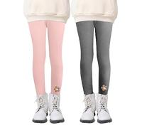 Maeau Legging Doublé Polaire Fille 5 6 Ans 120 Pantalon Thermique Enfant Hiver Thermo Leggings Molleton Chaud Épais Gris Leggings en Coton Sport Yoga Automne Rose Collant Long Élastique Chat Lot de 2