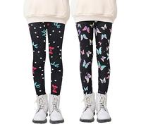 Maeau Legging Doublé Polaire Fille 6 7 Ans Pantalon Thermique Enfant Hiver Thermo Leggings Imprimé Chaud Épais Noir Leggings Motif en Coton Legging Molleton Papillon Point Élastique Automne Lot de 2