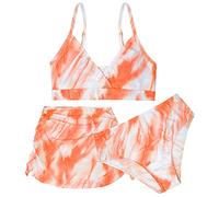 Maeau Maillot de Bain 3 Trois Pièces Fille Bikini Maillots de Bain 2 Deux Pièces 12 13 Ans Enfant Costume de Bain Imprimé Tie Dye Jupe Ensemble de Natation Tenue de Plage Piscine Tankini Orange 150