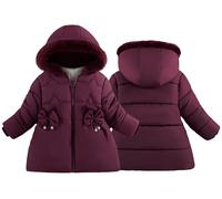 Maeau - Manteau Enfant Fille Fermeture Éclair Doudoune à Capuche Parka Manteau Chaude Matelassée Veste en Coton Rembourré avec Poches Nœud Papillon - Rouge marine - 2-3 Ans