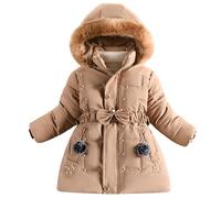 Maeau - Manteau Mi-longue à Capuche Détachable Fille Enfant Hiver Doudoune Matelassé Chaude Parka Veste en Duvet Rembourré Coupe-Vent avec Ceinture - Kaki - 5-6 Ans