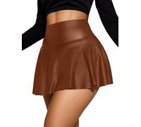Maeau - Mini-Jupe Plissée en PU Femmes Jupe Ultra-Courte Sexy sans Doublure Taille Haute Sortie Discothèque M Marron