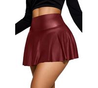 Maeau - Mini-Jupe Plissée en PU Femmes Jupe Ultra-Courte Sexy sans Doublure Taille Haute Sortie Discothèque M Rouge