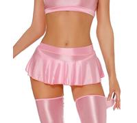 Maeau - Minijupe Femmes Jupe Courte Plissée Métallique Brillante Effet mouillé Minijupe Ultra-Fine Élastique - Rose - M