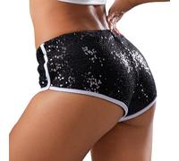 Maeau - Short Femme à Paillettes Mini Short Taille Basse Sexy à Sequins Brillant Pantalon Court Chaud Party Disco Hot Pants Rave Sport - Noir - M