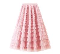 Maeau Skort Longue Dance Fille 7 8 Ans Jupon Tulle Mariée Robe en Dentelle Prom Jupe Plissée Promo Jupes Maxi Trapeze Jupe Longueur À Volant Jupes Midi Taille Haute Elastique Rose